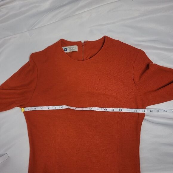 VINTAGE 60s dress orange long sleeve mod‎ sheath with pockets S - Picture 9 of 11